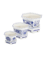 3pc Chinoiserie Ceramic Planter With Saucer Set | Marshalls