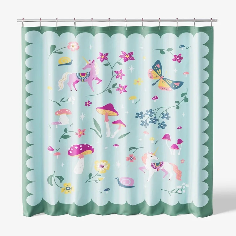 Mainstays Kids Fabric Shower Curtain with Hooks Set, Fairy Garden | Walmart (US)