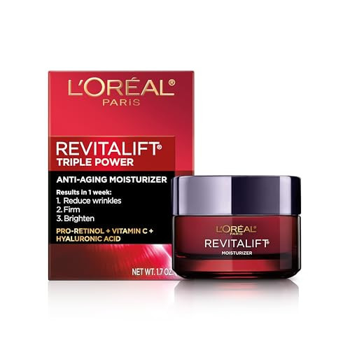 L'Oreal Paris Revitalift Triple Power Anti-Aging Face Moisturizer, Pro Retinol, Hyaluronic Acid & Vitamin C to Reduce Wrinkles, Firm & Brighten Skin, 1.7 Oz | Amazon (US)