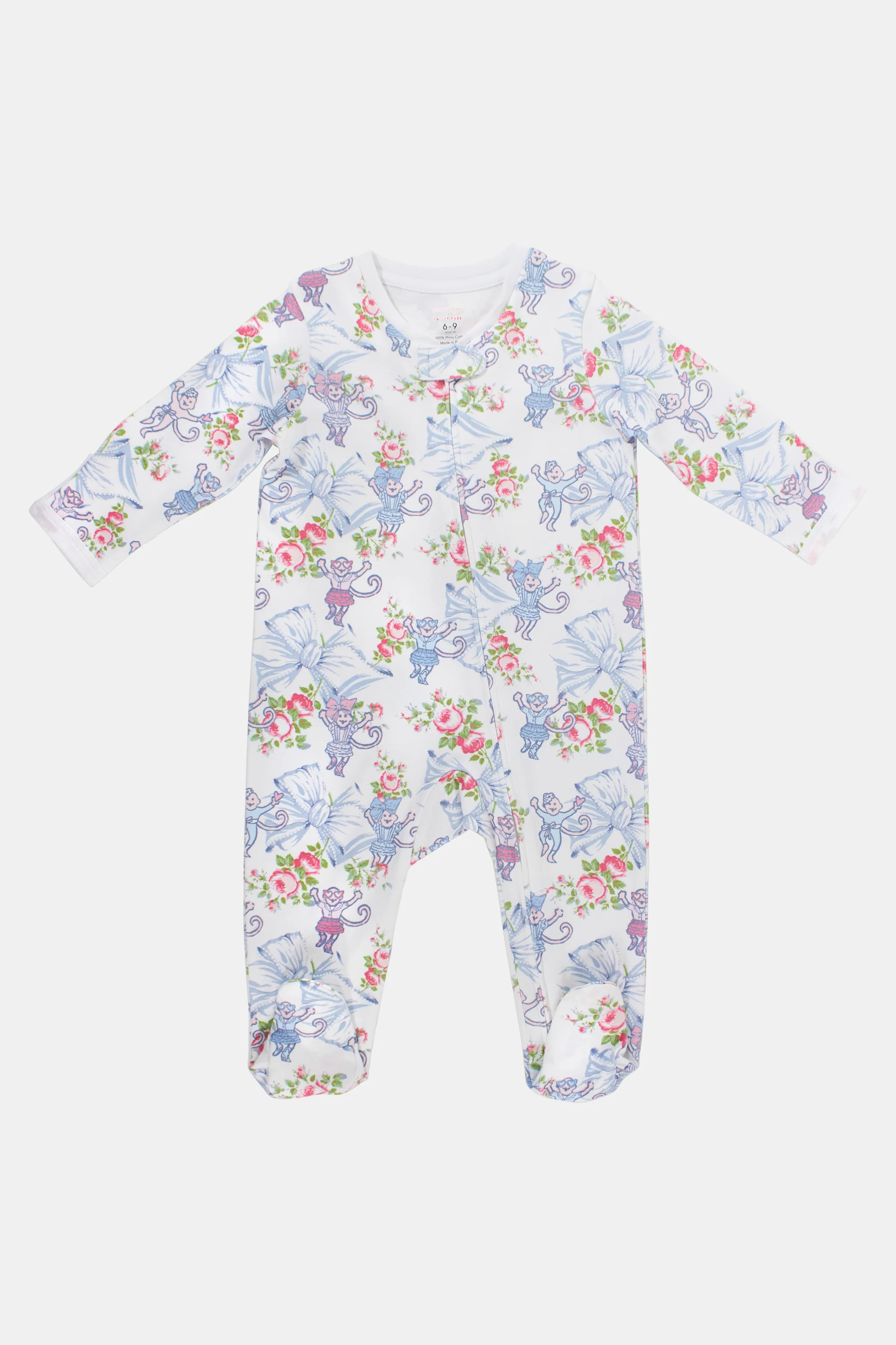 Infant Rosa Beaux Monkey Zipper Footie PASTEL BLUE / 6-9M | Roller Rabbit