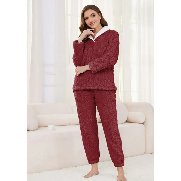 Heartnice Fluffy Pajamas set for Women Fleece Pullover 2 Piece Pjs Set Soft Plush Sleepwear Winte... | Walmart (US)