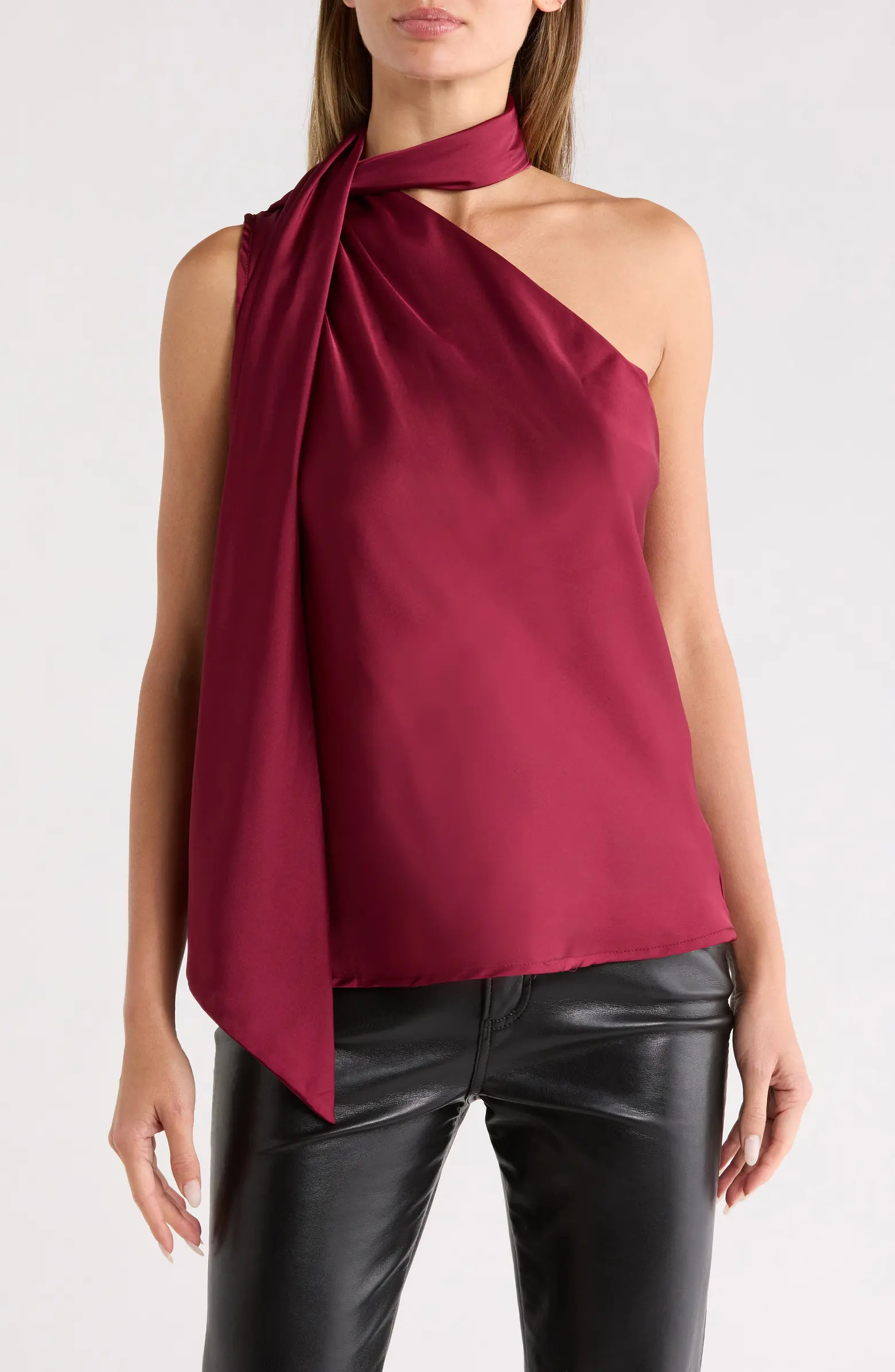 Renee C Scarf Detail One-Shoulder Satin Top | Nordstromrack | Nordstrom Rack