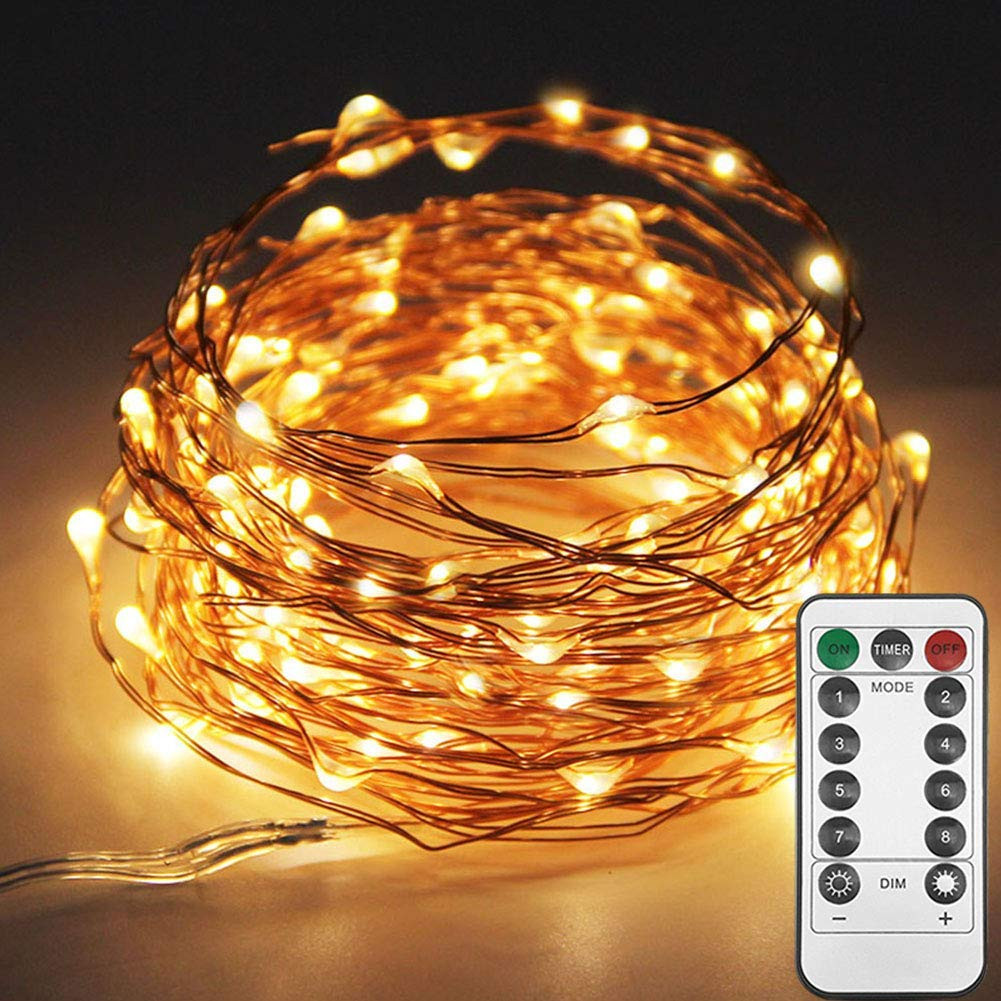 Twinkle Star 33ft 100LED Copper Wire String Lights Fairy String Lights 8 Modes USB Powered with R... | Amazon (US)