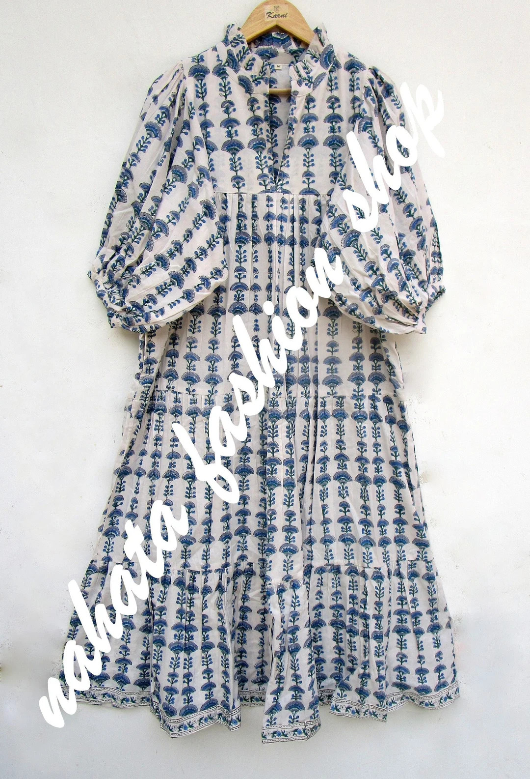 Floral Line Printed Cotton Long Maxi Dress V Neckline Maxi Dress 3/4th Sleeve With Button Maxi Dr... | Etsy (US)