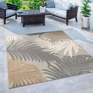 Contemporary Tropical Large Floral Gray 6 ft. 6 in. x in. 6 ft. 6 in. Square Indoor/Outdoor Area Rug | The Home Depot