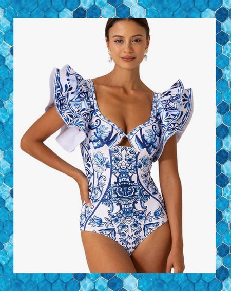 Blue & white ruffle swimsuit 

#LTKFindsUnder100 #LTKSwim #LTKFindsUnder50
