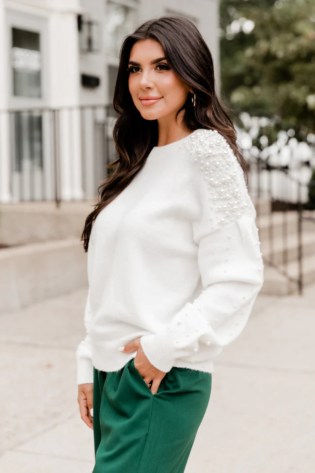 The Story Of Us White Pearl Detail Sweater | Pink Lily