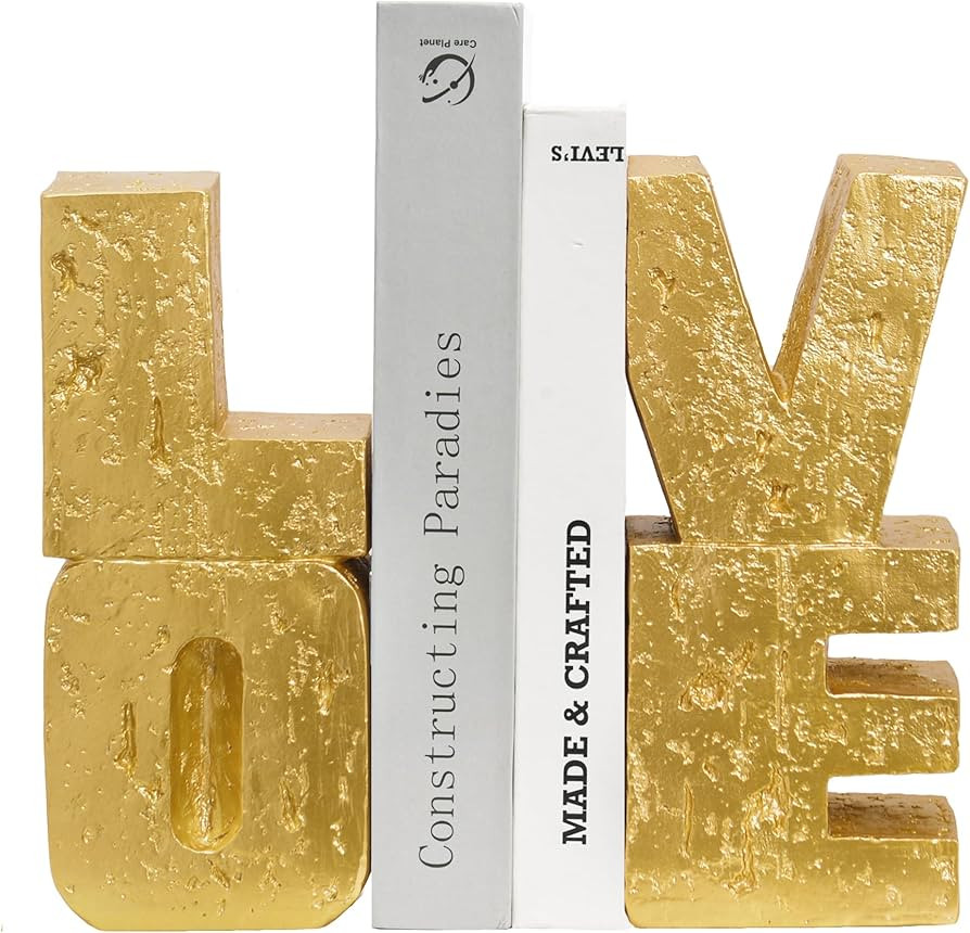 Book Ends Decorative Love Design,Modern Heavy Duty Gold Bookends for Shelves,Resin Book Holders, ... | Amazon (US)