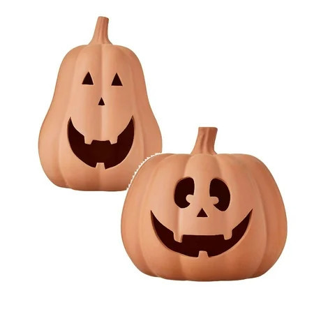 Hallowmas Handcrafted Terracotta Pumpkin Clay Jack-o'-Lantern Tabletop Decor Fall Clay Jack-o'-Lantern Decor Halloween Pumpkin Decorations Perfect for Home Fall Tabletop Accents Brown 7.87&6.29 Inch | Walmart (US)
