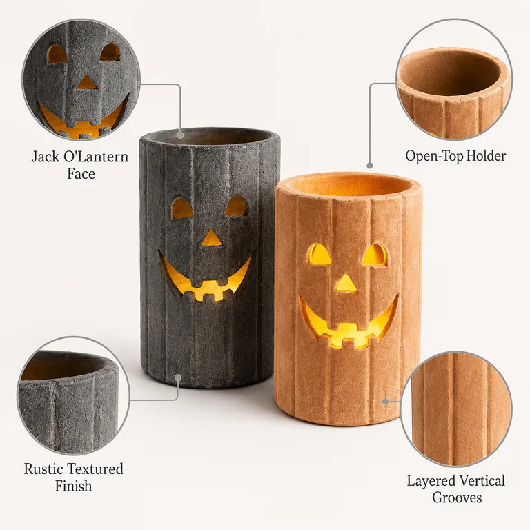 Jack O'Lantern Hurricane Candle Holder, Halloween Pumpkin Face Candle Lantern with Small or Large... | Walmart (US)