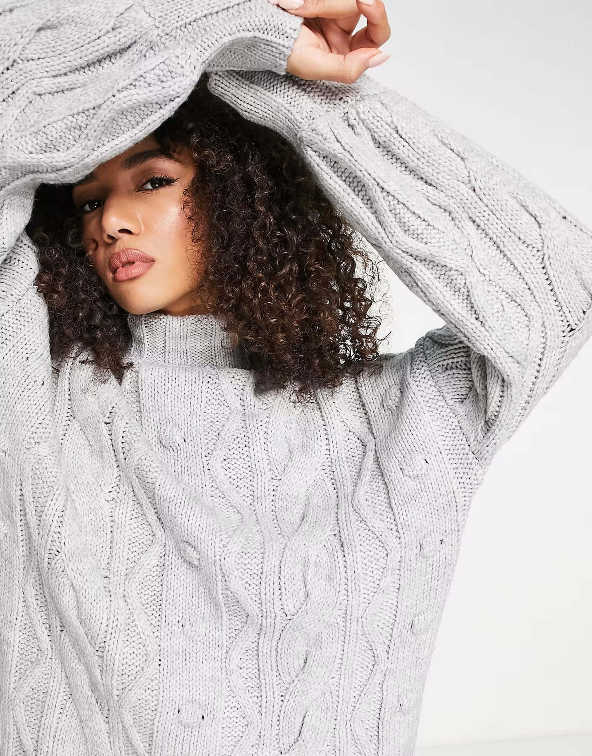 River Island cable knit hybrid jumper mini dress in grey | ASOS (Global)