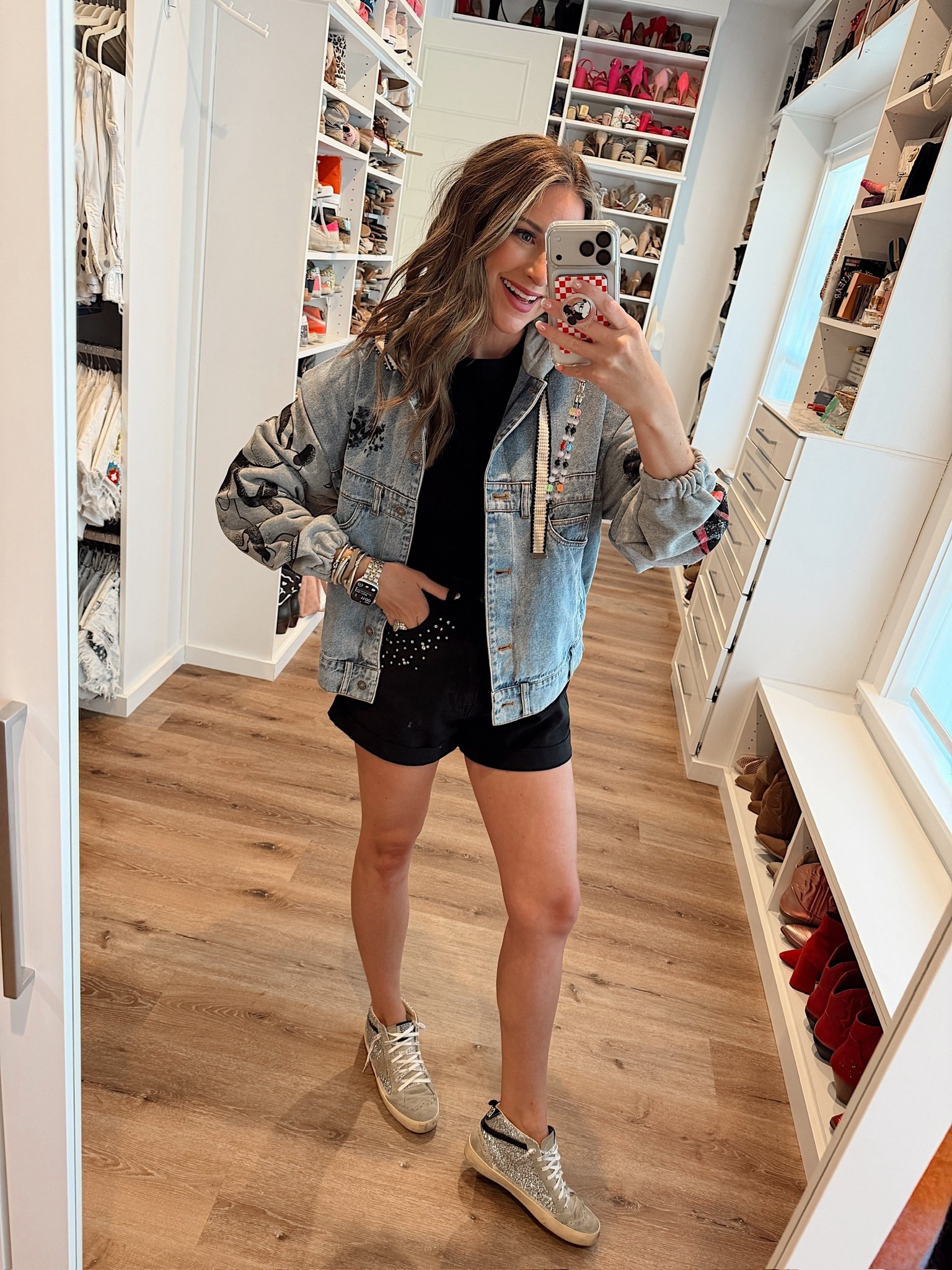 On the way to visit the mouse! My Disney travel ootd! Medium denim jacket and tee from Amazon and shorts you could diy with rhinestone iron ons - fits tts.

#LTKmomlife #LTKTravel #LTKootd