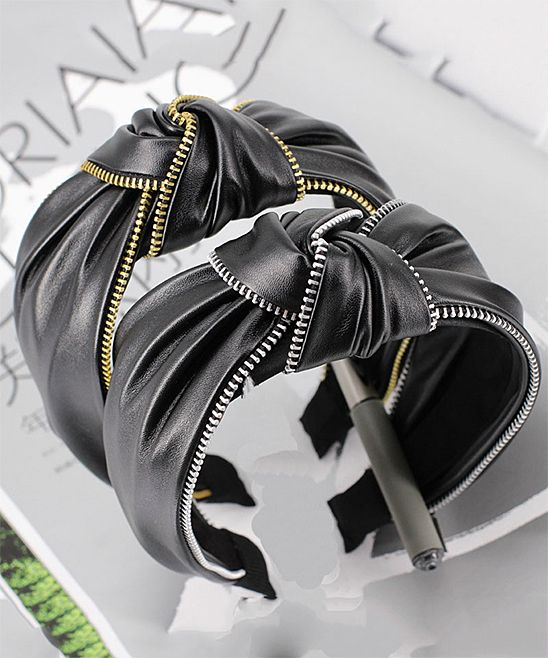 Lady Arya Women's Headbands black - Black Zipper Faux Leather Hard Headband Set | Zulily