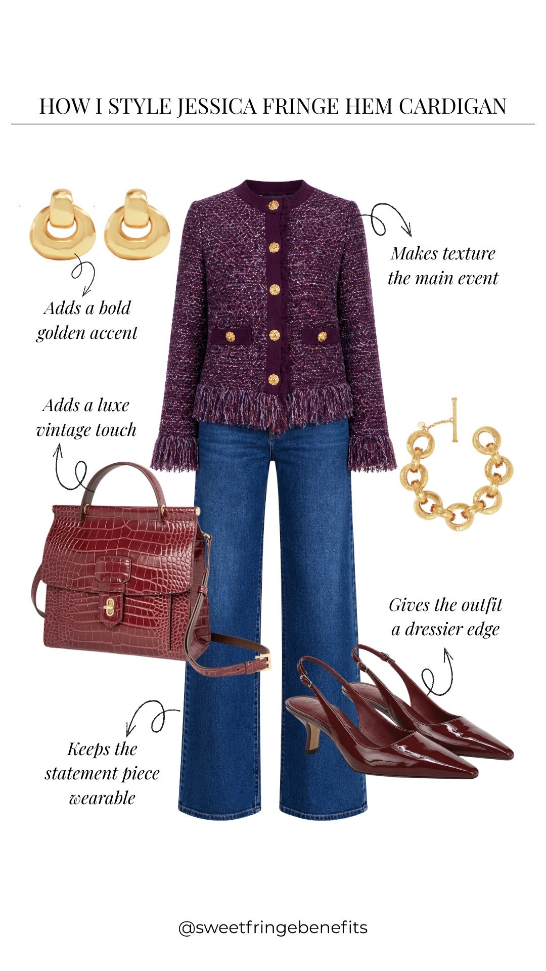 That fringe cardigan is one of those pieces that makes jeans feel anything but basic. I’d keep everything else simple and let all that texture do the talking.

#LTKootd #LTKWorkwear #LTKOver40