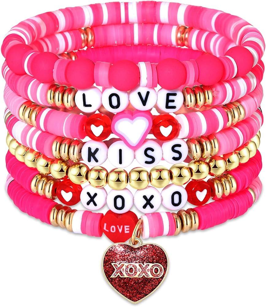 FAERLIIRY Preppy Beaded Bracelets Heishi Stretch Bracelet for Woman Girls Teens Evil Eye Polymer ... | Amazon (US)