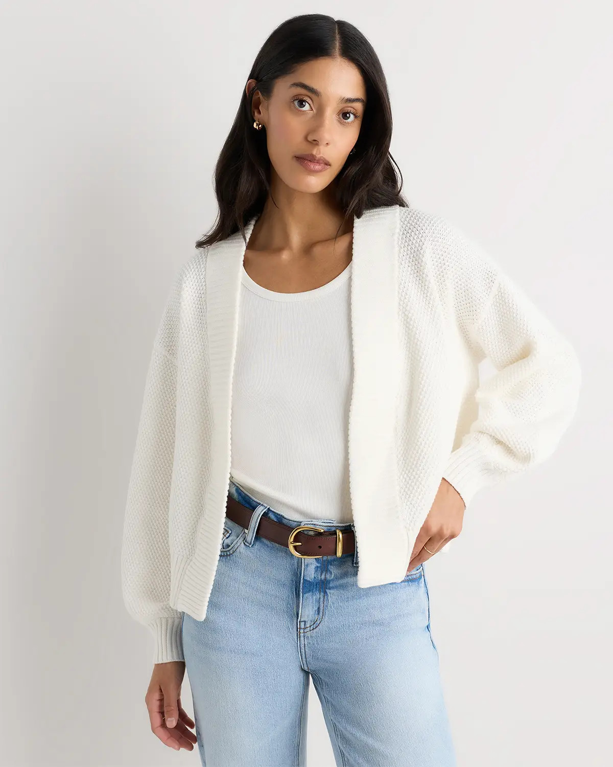 100% Organic Cotton Waffle Stitch Open Cardigan | Quince
