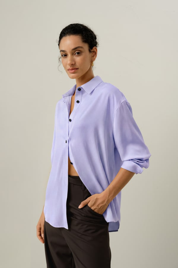 LILYSILK Women's Silk Double Joe Stretch Oversized Shirt Lilac XS | LILYSILK