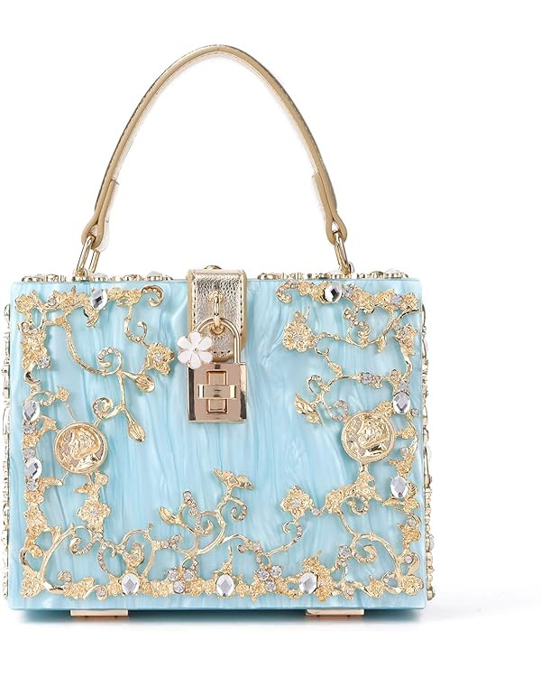 KUANG! Acrylic Flower Clutch Evening Bag Fashion Rhinestones Tote Box Handbags Purse for Banquet ... | Amazon (US)
