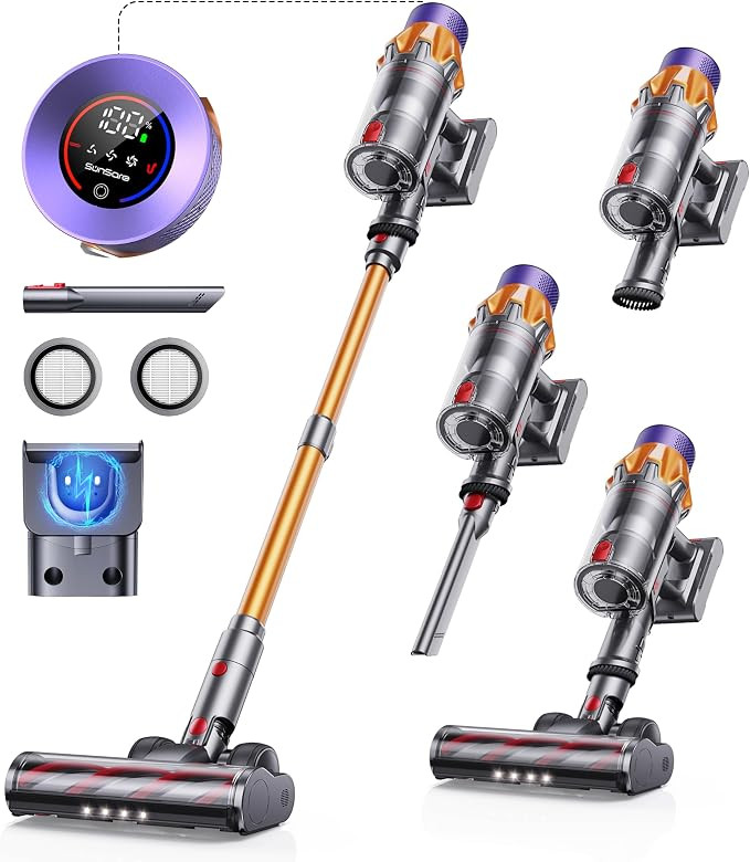Cordless Vacuum Cleaner, 550W 45KPA 60Mins Cordless Stick Vacuum Cleaner With Touch Screen, Self-... | Amazon (US)