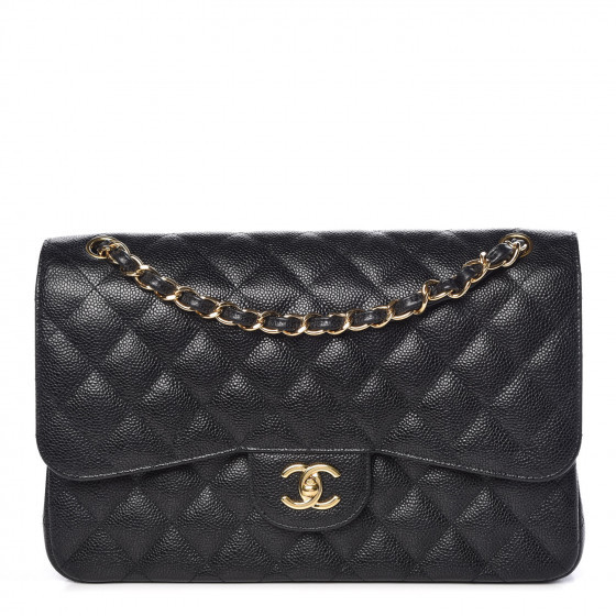 Chanel Classic Double Flap Quilted Caviar Gold-tone Jumbo Black | StockX