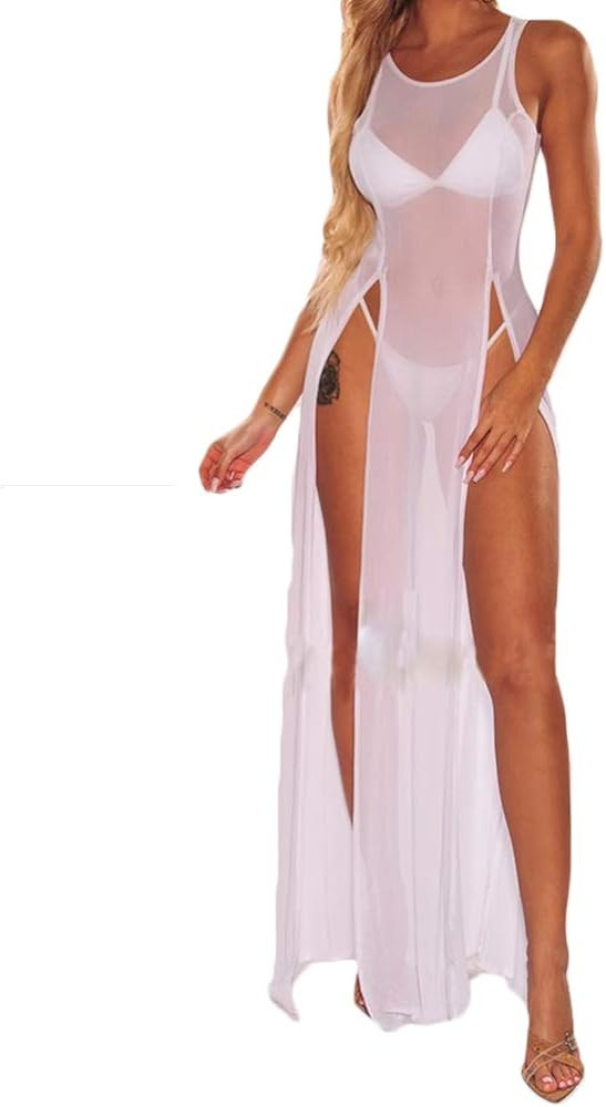 Women's Sexy Lingerie Sleepwear Night Gown Mesh See Through Slit Maxi Dress Bikini Cover Up | Amazon (US)