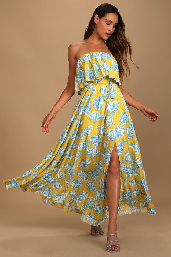 Love Boldly Yellow Floral Print Strapless Maxi Dress | Lulus (US)