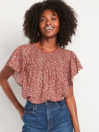 Flutter-Sleeve Smocked Pintucked Swing Blouse for Women | Old Navy (US)