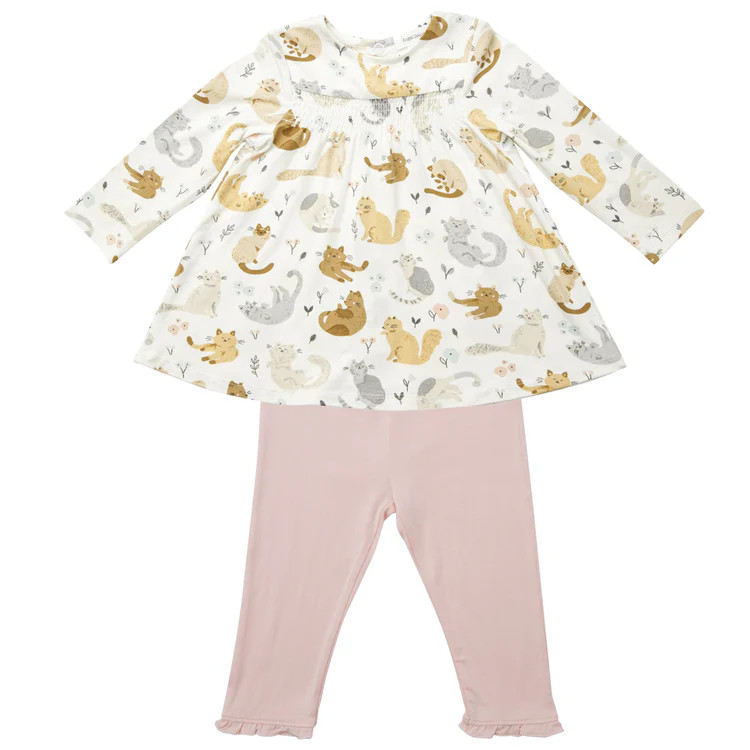 Smocked Top & Legging Set, Pretty Kitty | SpearmintLOVE