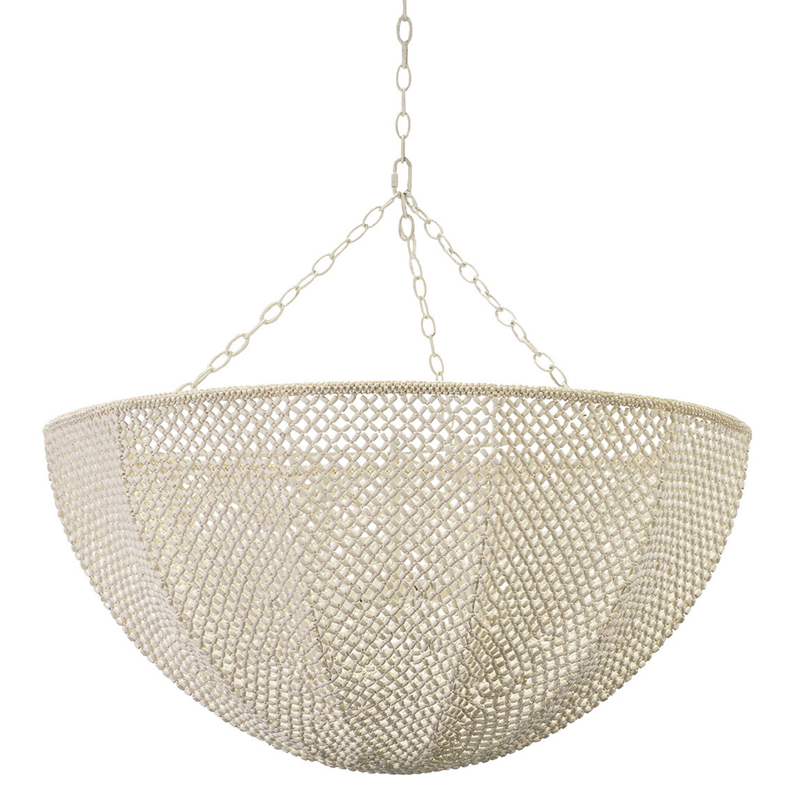 Palecek Quinn Coastal Beach White Wood Coco Beaded Inverted Dome Chandelier | Kathy Kuo Home