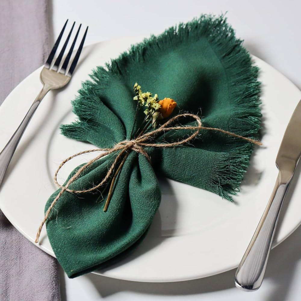 Dololoo Handmade Cloth Napkins with Fringe,18 x 18 Inches Cotton Linen Napkins Set of 4 Versatile... | Amazon (US)