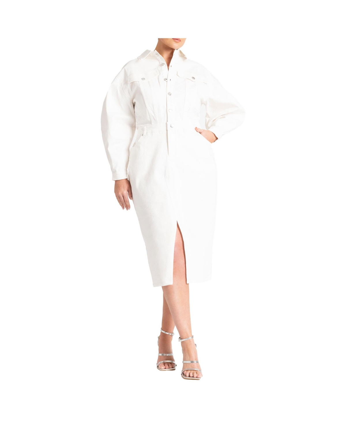 Eloquii Women's Plus Size Oversized Denim Midi Dress - White denim | Macy's