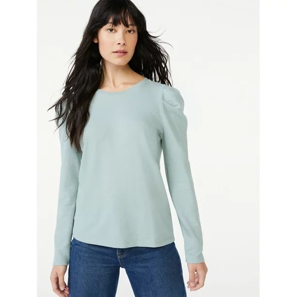 Free Assembly Women's Puff Shoulder Crewneck Top - Walmart.com | Walmart (US)