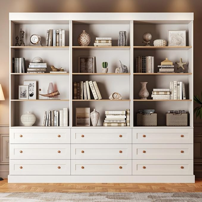 71" Tall Farmhouse Bookshelves, Large Bookcase with Adjustable Shelves, 3 Drawers Wooden Storage ... | Amazon (US)
