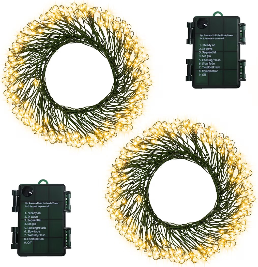 2 Pack Cluster Fairy Lights Battery, Total 20Ft 400 LED Christmas Lights with Timer 8 Modes, Dark... | Amazon (US)