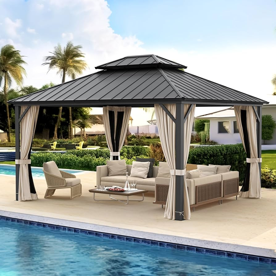 LUE BONA 12x14 Hardtop Gazebo, Galvanized Steel Double Roof Permanent Gazebo Pavilion with Alumin... | Amazon (US)