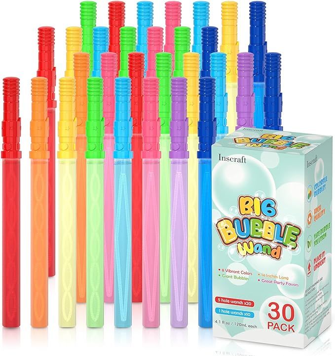 30 Pack 14’’ Big Bubble Wands, 8 Colors Bulk for Summer Toy, Outdoor / Indoor Activity Use, E... | Amazon (US)