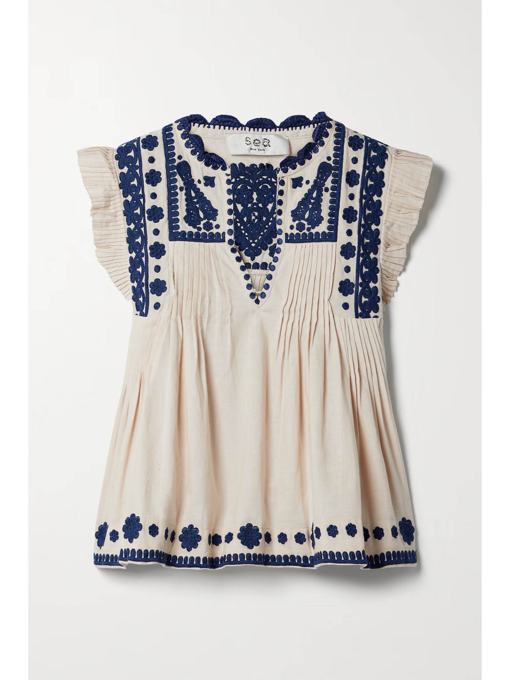 Cream Holly pintucked embroidered cotton and linen-blend blouse | SEA | NET-A-PORTER | NET-A-PORTER (US)
