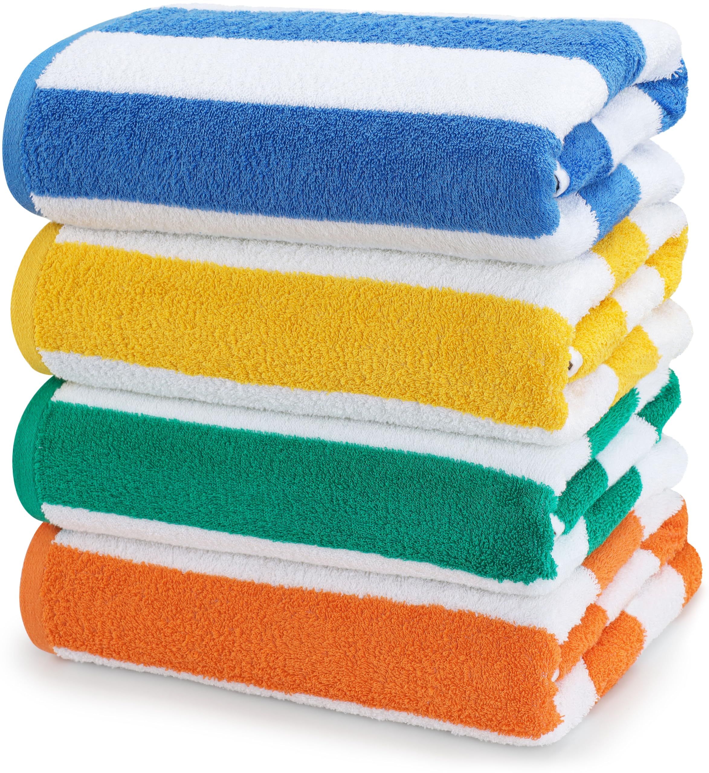 Utopia Towels Cabana Stripe Beach Towels (76 x 152 cm) - 100% Ring Spun Cotton Large Pool Towels, Soft and Quick Dry Swim Towels (Pack of 4) (Blue, Green, Orange & Yellow) | Amazon (US)