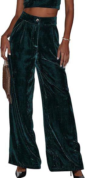 SOFIA'S CHOICE Womens Velvet Wide Leg Pants High Waisted Palazzo Trousers with Pockets | Amazon (US)
