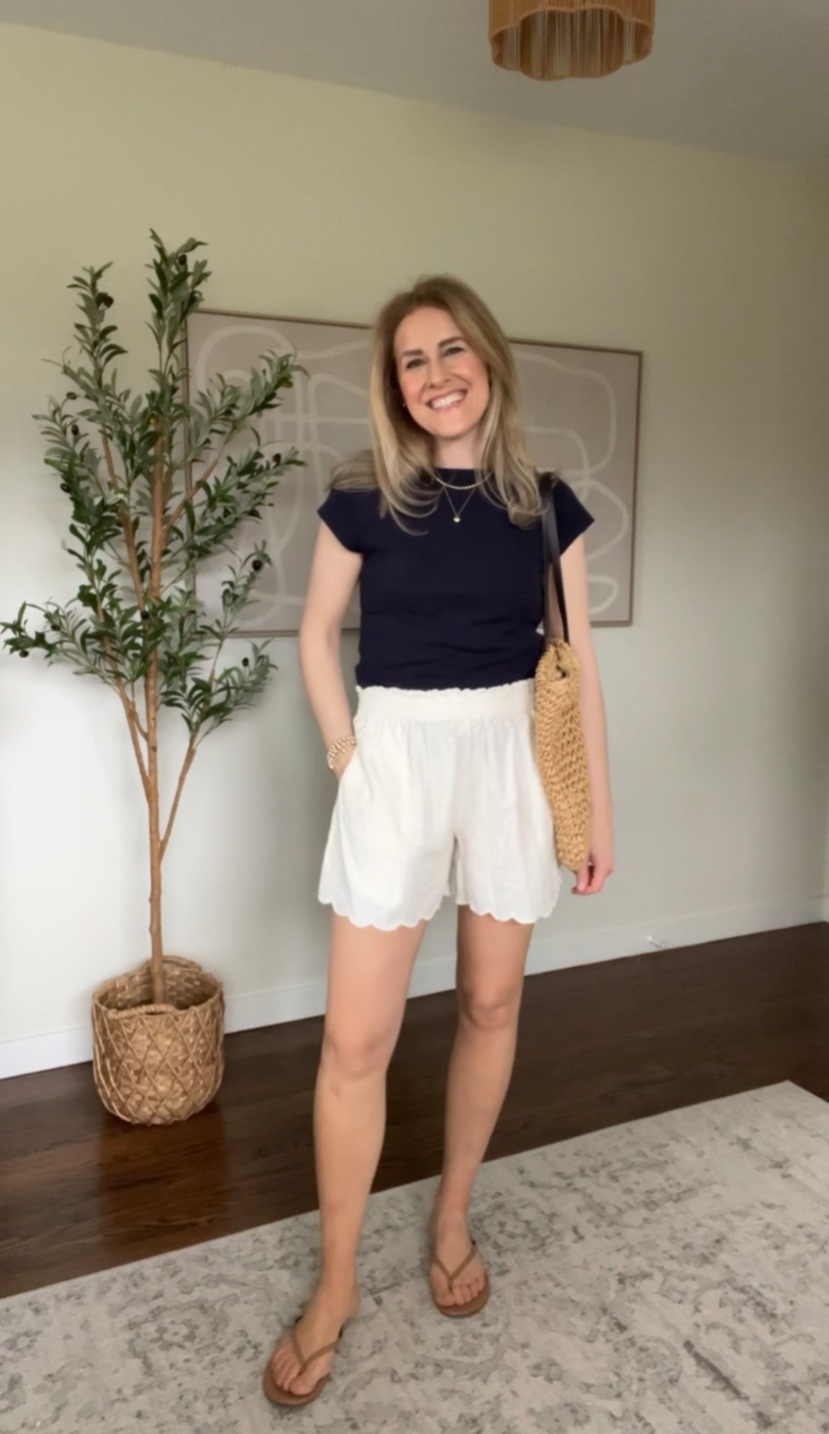 Walmart spring outfit with this crewneck tee and scallop edge shorts, I sized up one size to medium in both pieces. #walmartfashion 

#LTKOver40 #LTKootd