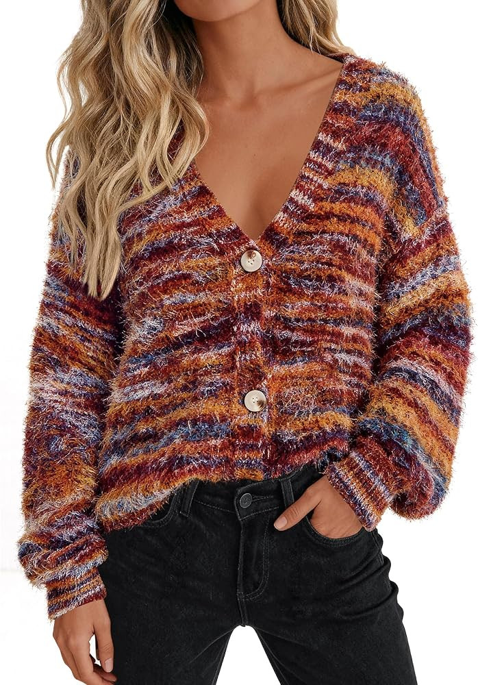PRETTYGARDEN Womens Cardigan Sweaters Fall Fashion 2025 Striped Long Sleeve Button V Neck Knit Fu... | Amazon (US)