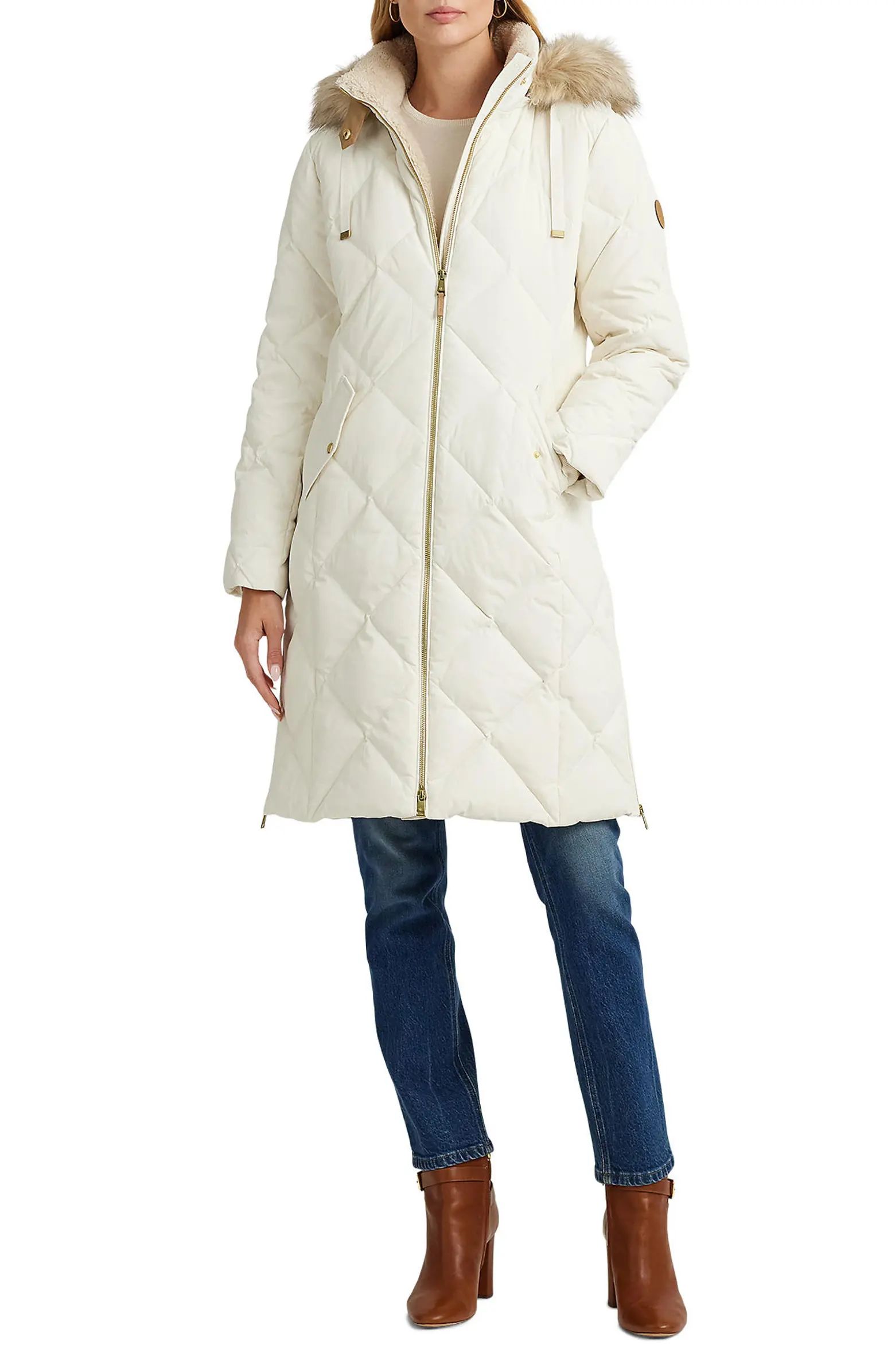 Down & Feather Fill Coat with Faux Fur Trim Detachable Hood | Nordstrom