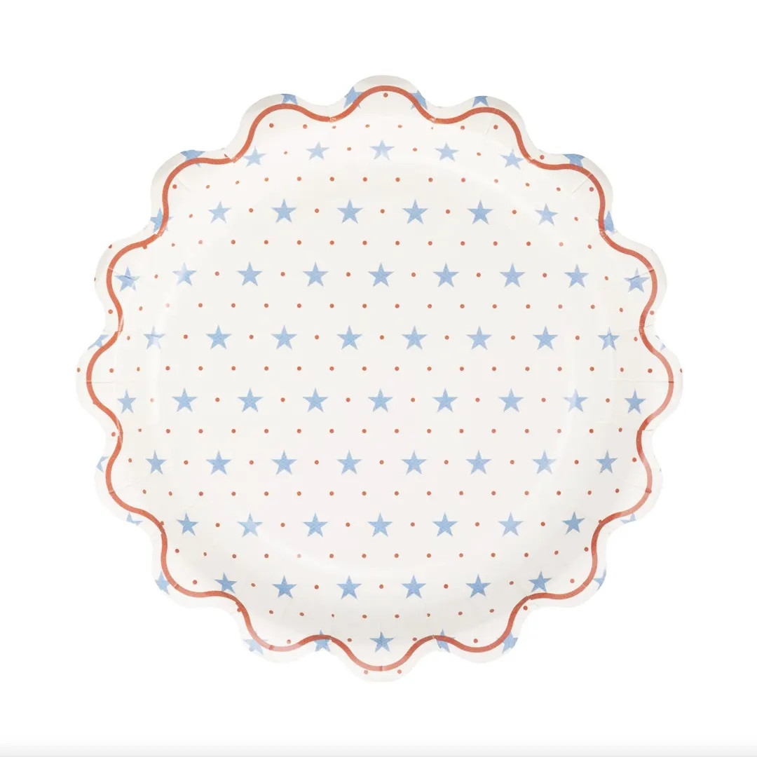 Patriotic Star Dinner Plates 8ct – 9" Red White & Blue Scalloped Paper Plates 4th of July Ameri... | Etsy (US)