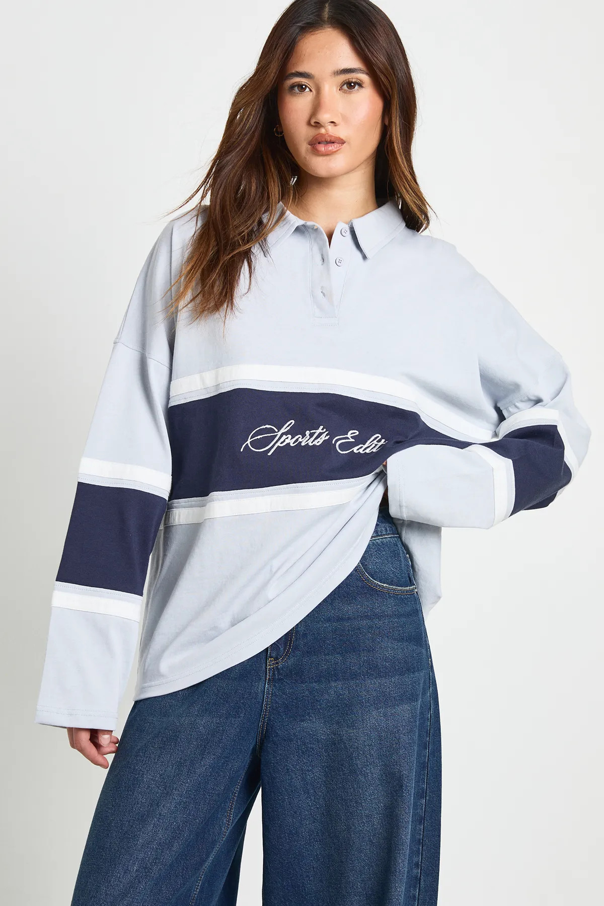 Embroidered Contrast Panel Rugby Top | Boohoo.com (UK & IE)