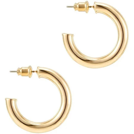 14K Gold Colored Lightweight Chunky Open Hoops | Gold Hoop Earrings for Women | Walmart (US)