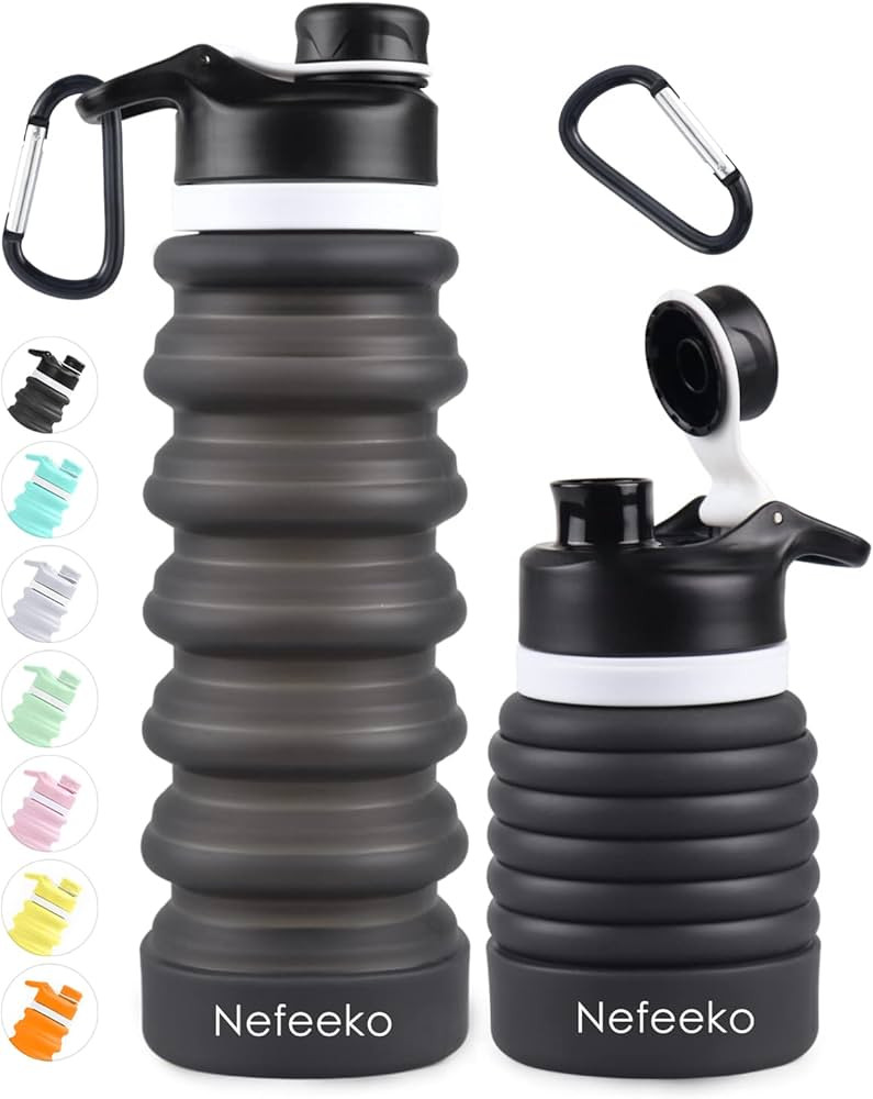 Nefeeko Collapsible Water Bottle, 26oz Silicone Foldable Water Bottles Leakproof BPA Free Travel ... | Amazon (US)
