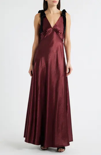 Holly Velvet Tie Hammered Satin Gown | Nordstrom