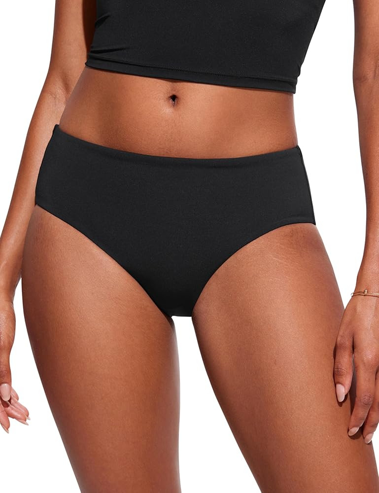 CRZ YOGA Bikini Bottoms for Women Mid Rise Full Coverage Bathing Suit Swimsuit Basic Swim Briefs | Amazon (US)