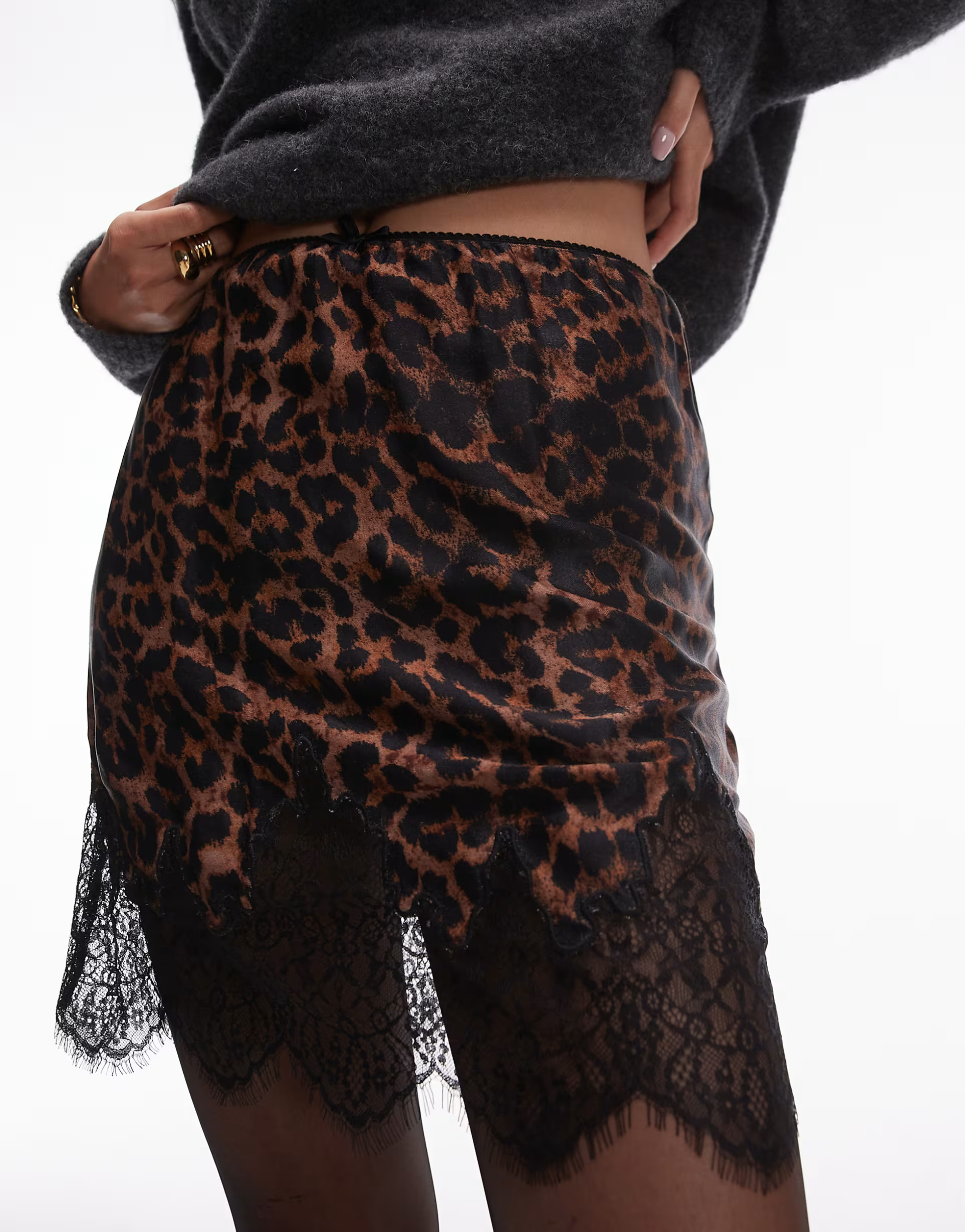 Topshop satin lace petticoat in leopard with black lace | ASOS | ASOS (Global)