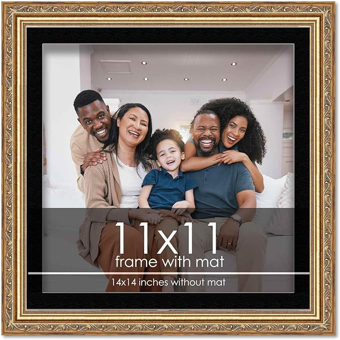 11x11 Frame with Mat - Antique Gold 14x14 Frame Wood Made to Display Print or Poster Measuring 11... | Amazon (US)